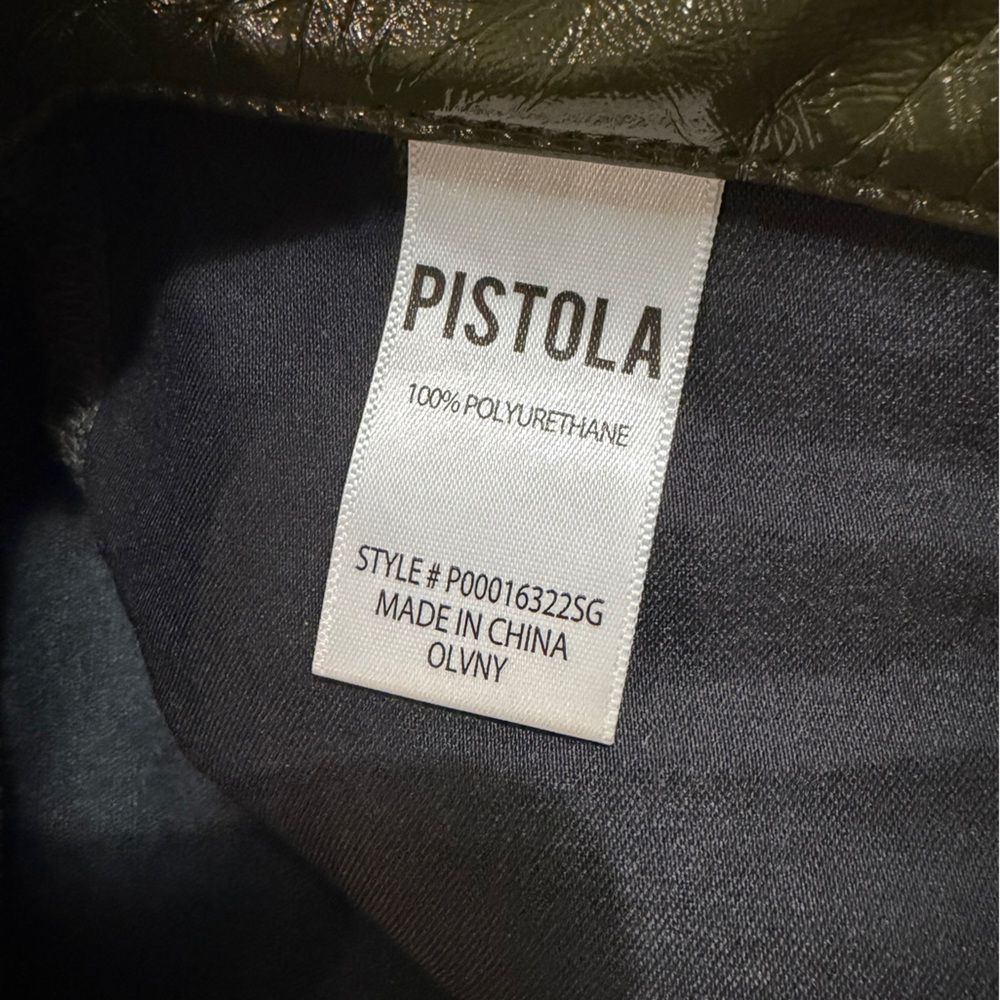 Pistola Glossy Olive Faux Leather Pants Size 27 - Picture 6 of 11